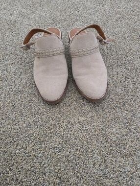 Lucky Brand Taupe Suede Braided Slingback Mules